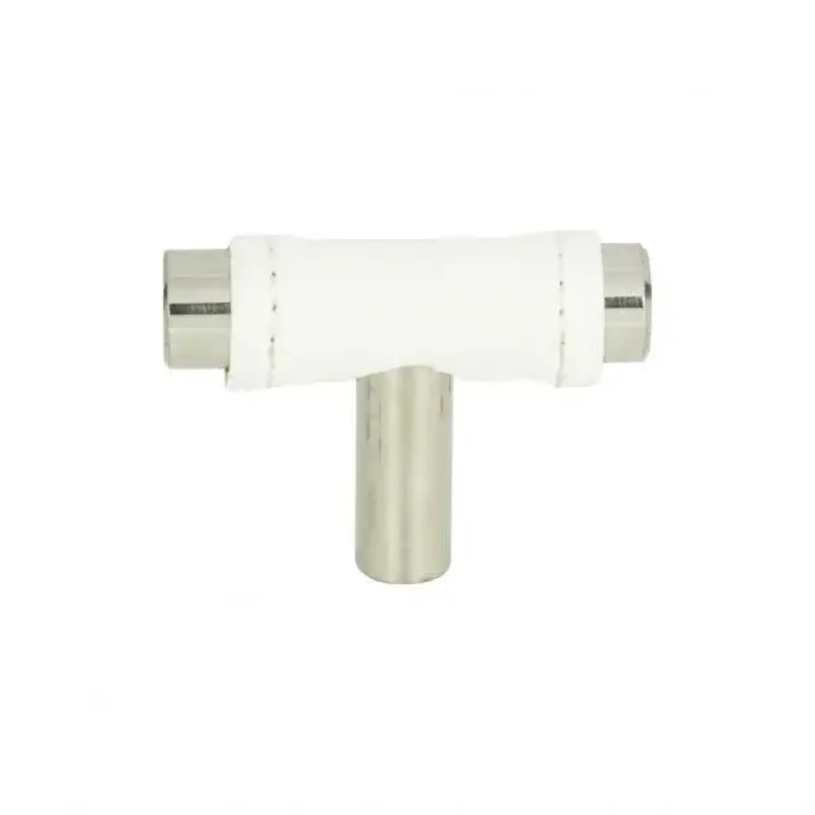 Zanzibar White Leather Knob Brushed Nickel 1 7/8 Inch