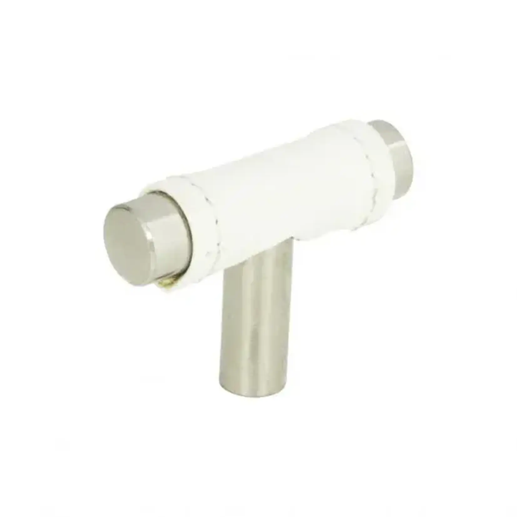 Zanzibar White Leather Knob Brushed Nickel 1 7/8 Inch