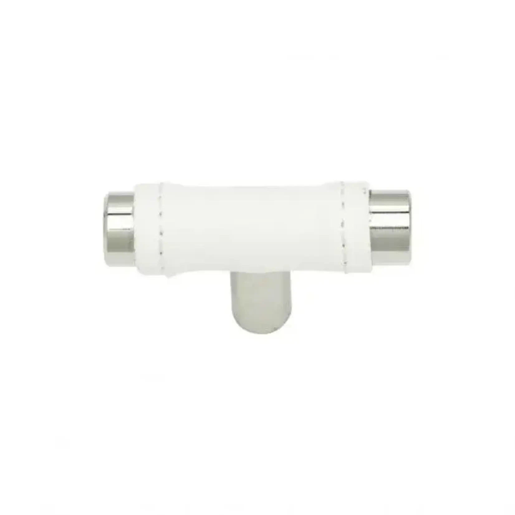 Zanzibar White Leather Knob Polished Chrome 1 7/8 Inch
