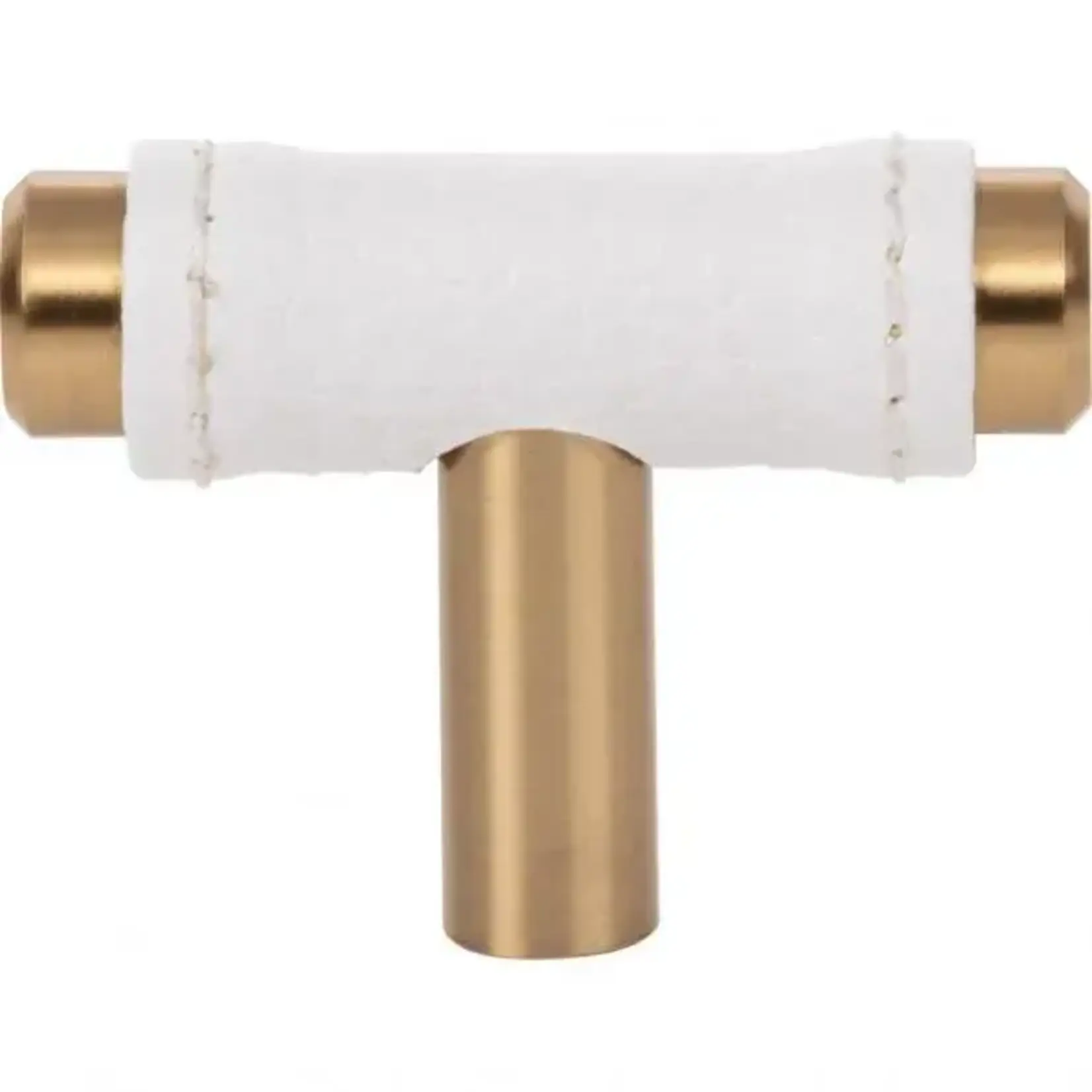Zanzibar White Leather Knob Warm Brass 1 7/8 Inch