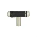 Zanzibar Black Leather Knob Brushed Nickel 1 7/8 Inch