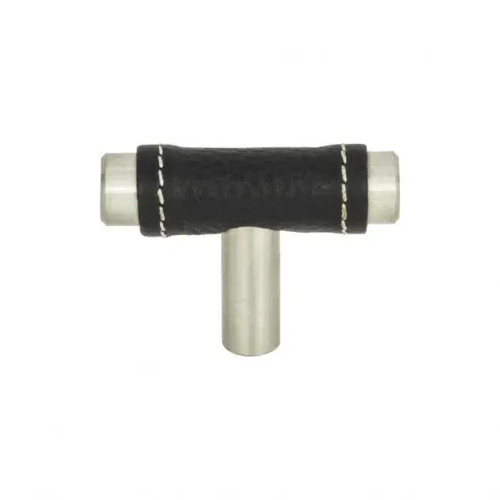 Zanzibar Black Leather Knob Brushed Nickel 1 7/8 Inch
