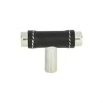 Zanzibar Black Leather Knob Polished Chrome 1 7/8 Inch