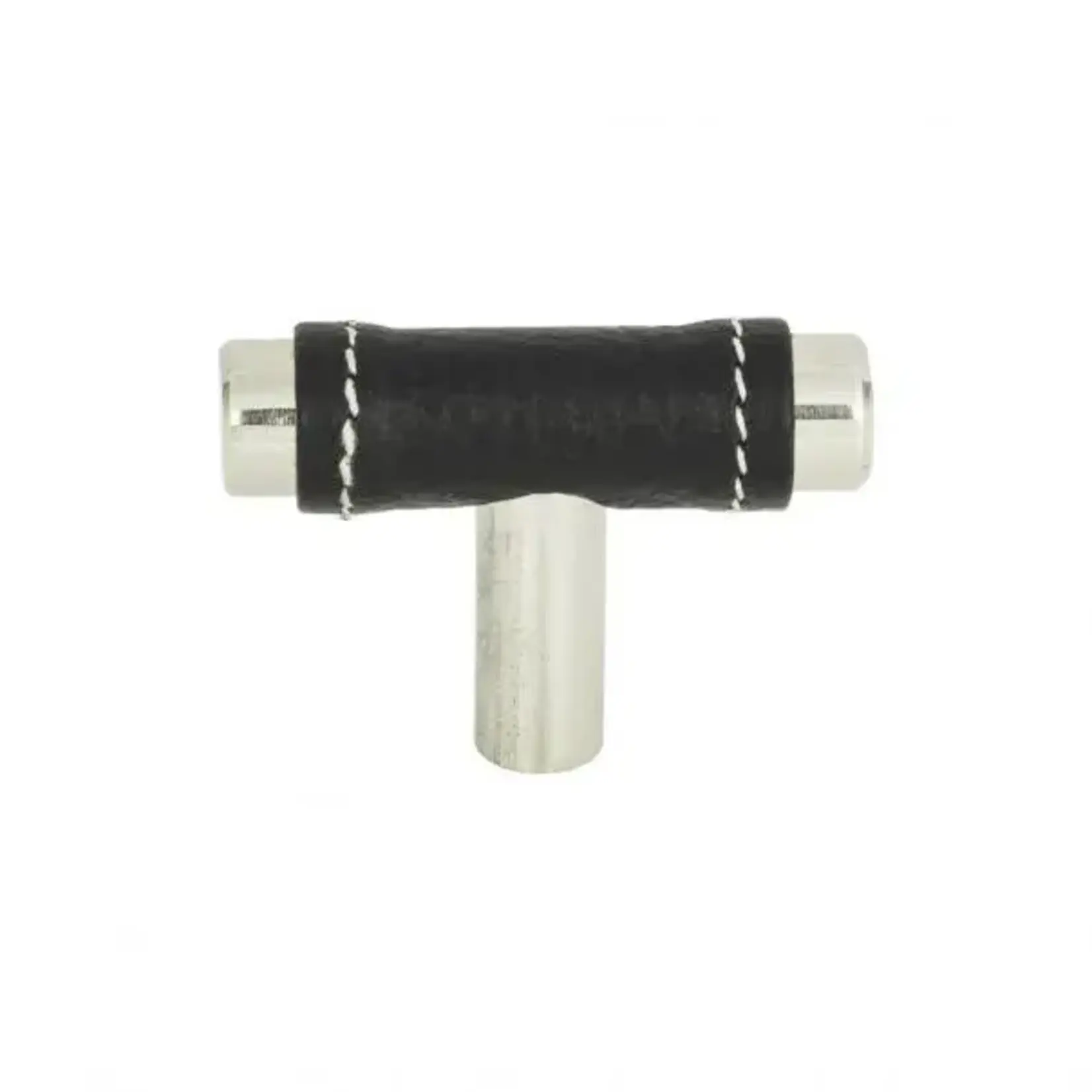 Zanzibar Black Leather Knob Polished Chrome 1 7/8 Inch