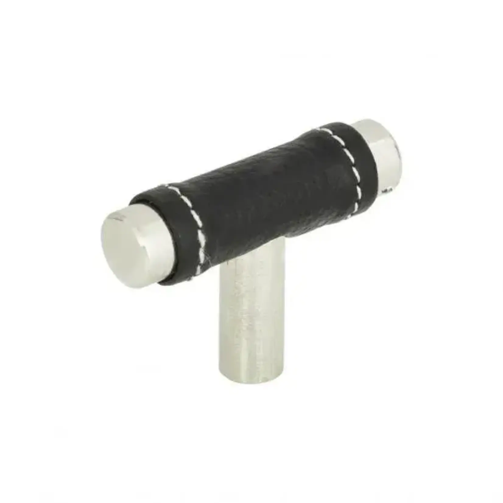 Zanzibar Black Leather Knob Polished Chrome 1 7/8 Inch