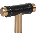 Zanzibar Black Leather Knob Warm Brass 1 7/8 Inch