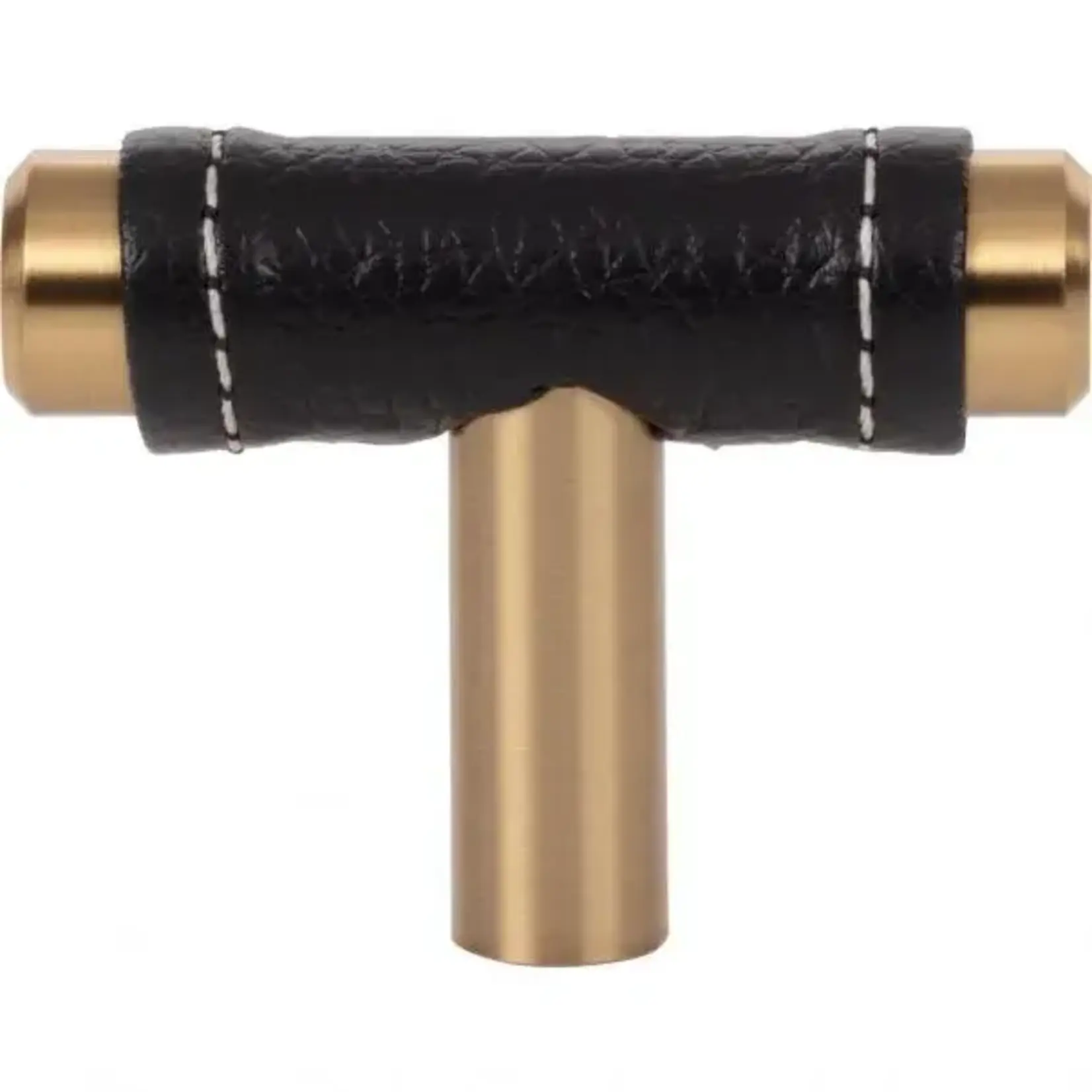Zanzibar Black Leather Knob Warm Brass 1 7/8 Inch