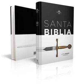 MUNDO BIBLIA Biblia Reina Valera 1960 tamaño manual Letra Grande 12 puntos. Versículos seguidos. Blanco negro con Espada