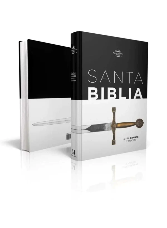 Biblia Reina Valera 1960 tamaño manual Letra Grande 12 puntos. Versículos seguidos. Blanco negro con Espada