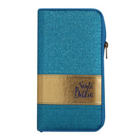 SANTA BIBLIA CARTERA CIERRE GLITER AZUL