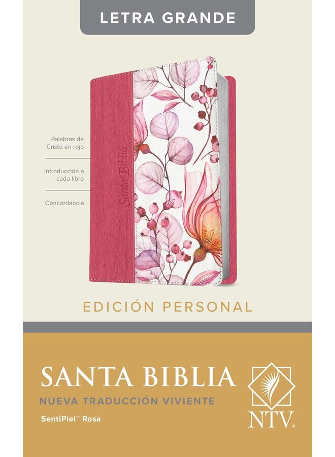 Santa Biblia NTV, Edición personal, letra grande, SentiPiel Rosa Flores