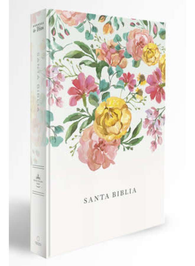 Biblia Reina Valera 1960 tamaño manual, tapa dura, flores rosadas