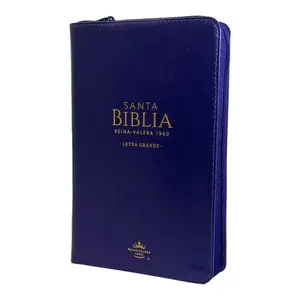 MUNDO BIBLIA Biblia Reina Valera 1960 tamaño manual. Imitación Piel lila con cierre. Letra Grande 12 puntos. Versículos seguidos.