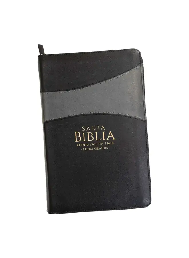 Biblia Reina Valera 1960 tamaño manual letra grande 12 puntos Imitación Piel negro/gris con cierre y con índice. Colección bitono