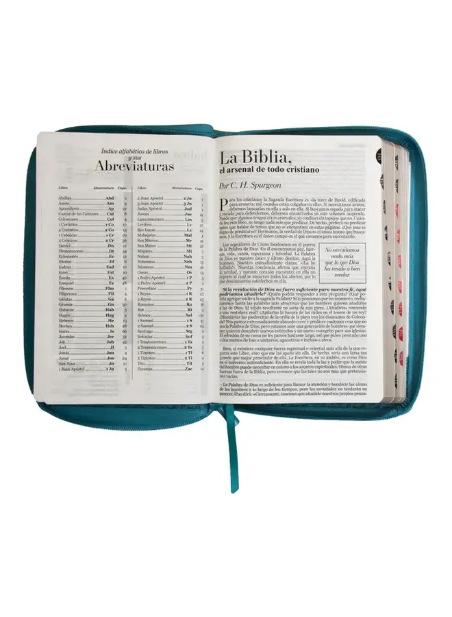 Biblia Reina Valera 1960 tamaño manual letra grande 12 puntos- Imitación Piel turquesa/blanco con cierre y con índice. Colección bitono