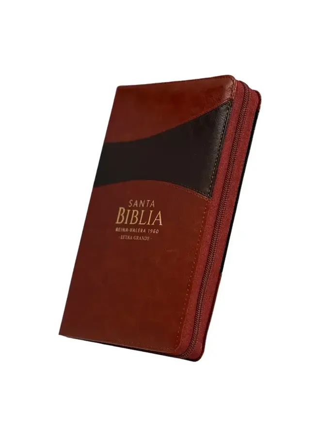 Biblia Reina Valera 1960 tamaño manual letra grande 12 puntos- Imitación Piel marrón/marrón con cierre. Colección bitono