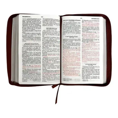 MUNDO BIBLIA Biblia Reina Valera 1960 tamaño manual letra grande 12 puntos- Imitación Piel marrón/marrón con cierre. Colección bitono