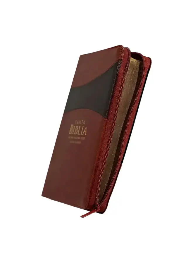 Biblia Reina Valera 1960 tamaño manual letra grande 12 puntos- Imitación Piel marrón/marrón con cierre. Colección bitono