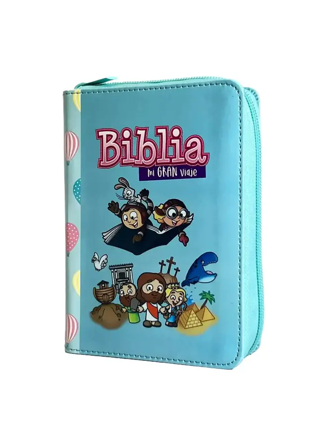Biblia Reina Valera 1960 para niños Mi gran viaje. Tamaño bolsillo Imitación Piel turquesa con cierre.