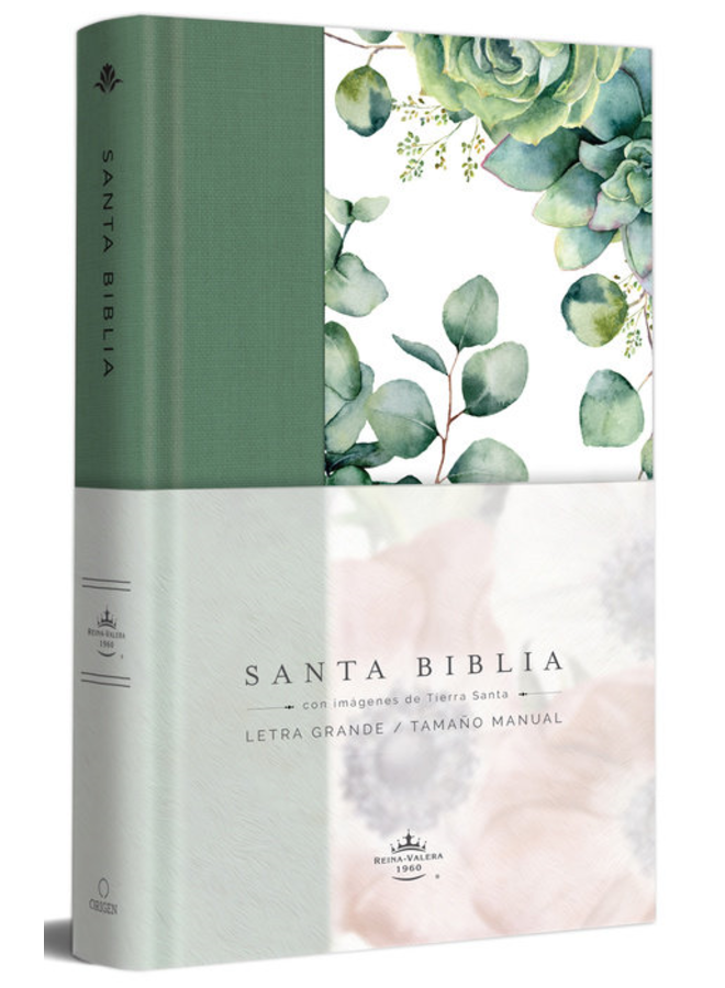 Biblia RVR 1960 letra grande Tapa dura y tela verde con flores tamaño manual