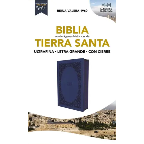 EDITORIAL VIDA Biblia Reina-Valera 1960, Tierra Santa, Ultrafina, Letra grande, Leathersoft, Azul, Con cierre