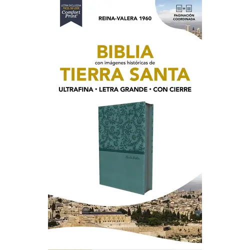 EDITORIAL VIDA Biblia Reina-Valera 1960, Tierra Santa, Ultrafina, Letra grande, Leathersoft, Turquesa, Con cierre
