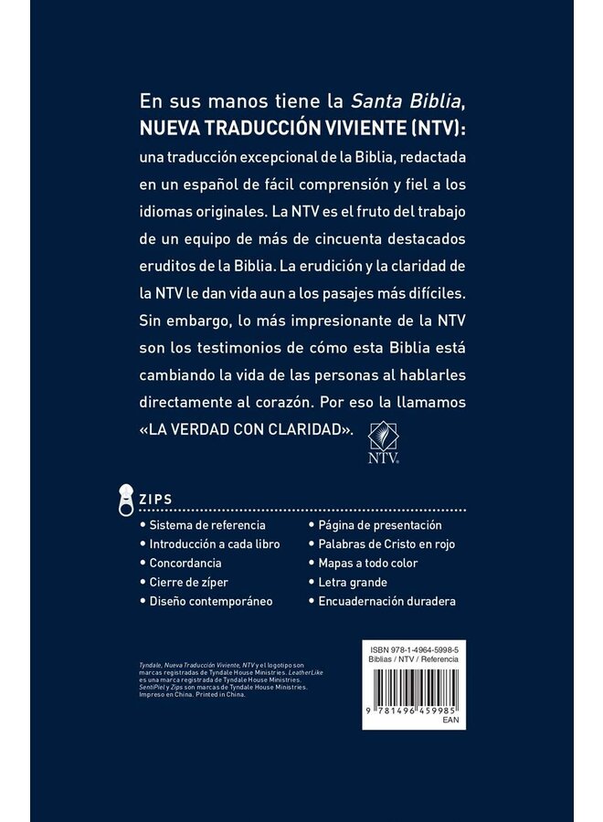 Santa Biblia NTV, Edición zíper con referencias, letra grande, Azul