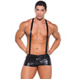 zues Zeus Wet Look Suspender Shorts Black O/S