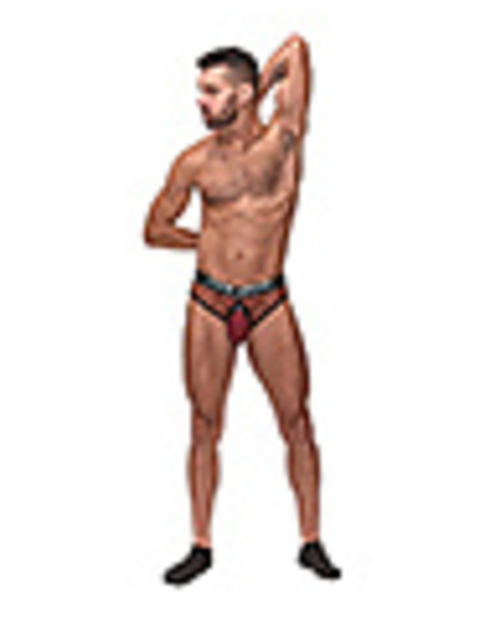 Male Power Cock Pit Fishnet Cock Ring Thong Red S/M
