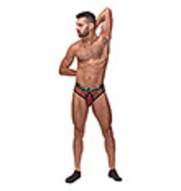 Male Power Cock Pit Fishnet Cock Ring Thong Red S/M
