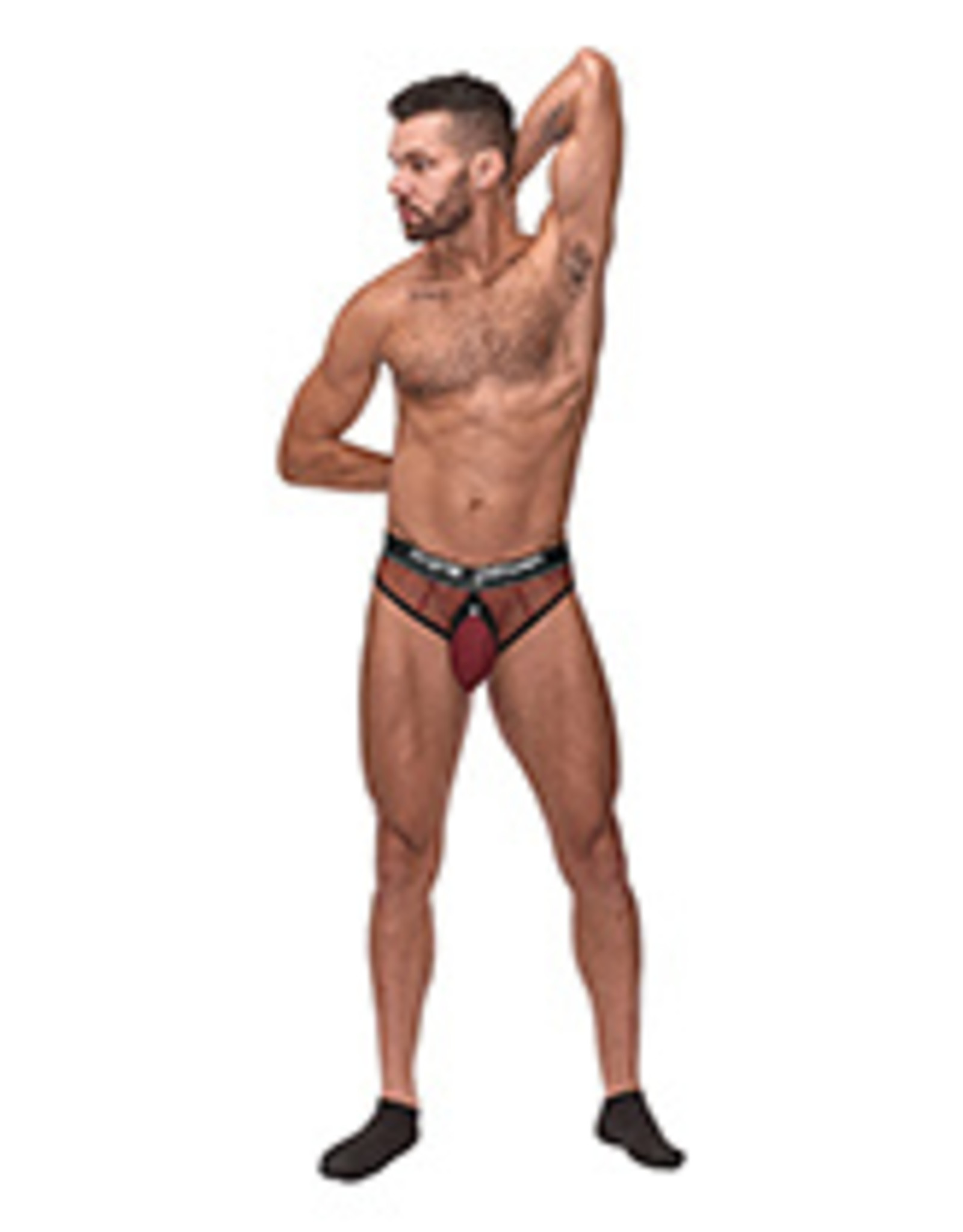 Cock Pit Fishnet Cock Ring Thong Red L/XL