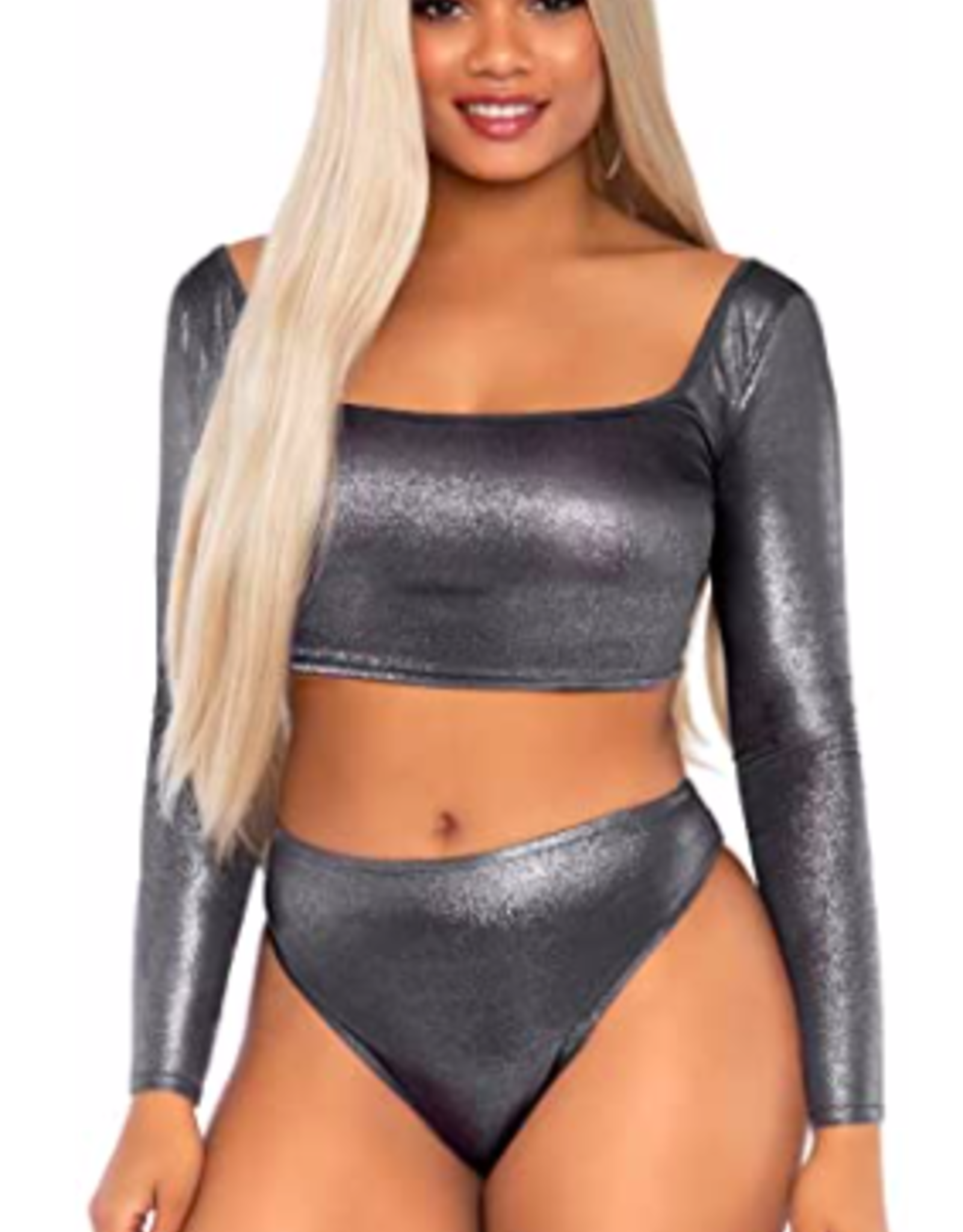 Leg Avenue Shimmer Crop Top and Thong