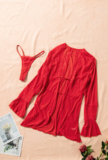 Babylon Babylon Red Lace V Neck Long Sleeve Sheer Open Front Negligee Small