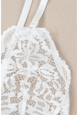 Babylon Babylon Lace O-Ring Strappy Teddy Lingerie with Wrist Bands White