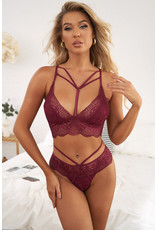 Babylon Babylon Lace 2pcs Strappy Bralette Set Burgundy