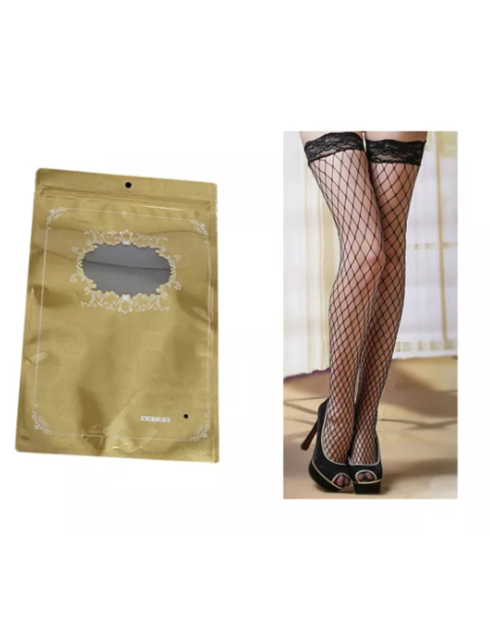 Peachy Novelties Lace Top Fishnet Thigh Highs