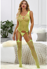 Babylon Babylon Fishnet Neon Green Suspender Sleeveless Bodystocking