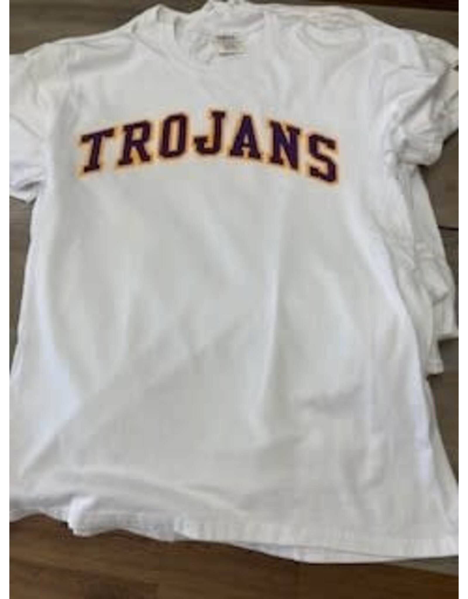 Port & Co Trojans Wht Beachwash applique soft tee