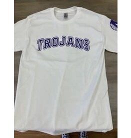 Port & Co TROJANS PURPLE ON WHT W/ LOGO SLEEVE