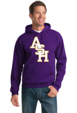 ASH  on Purple hoodie with logo on hood