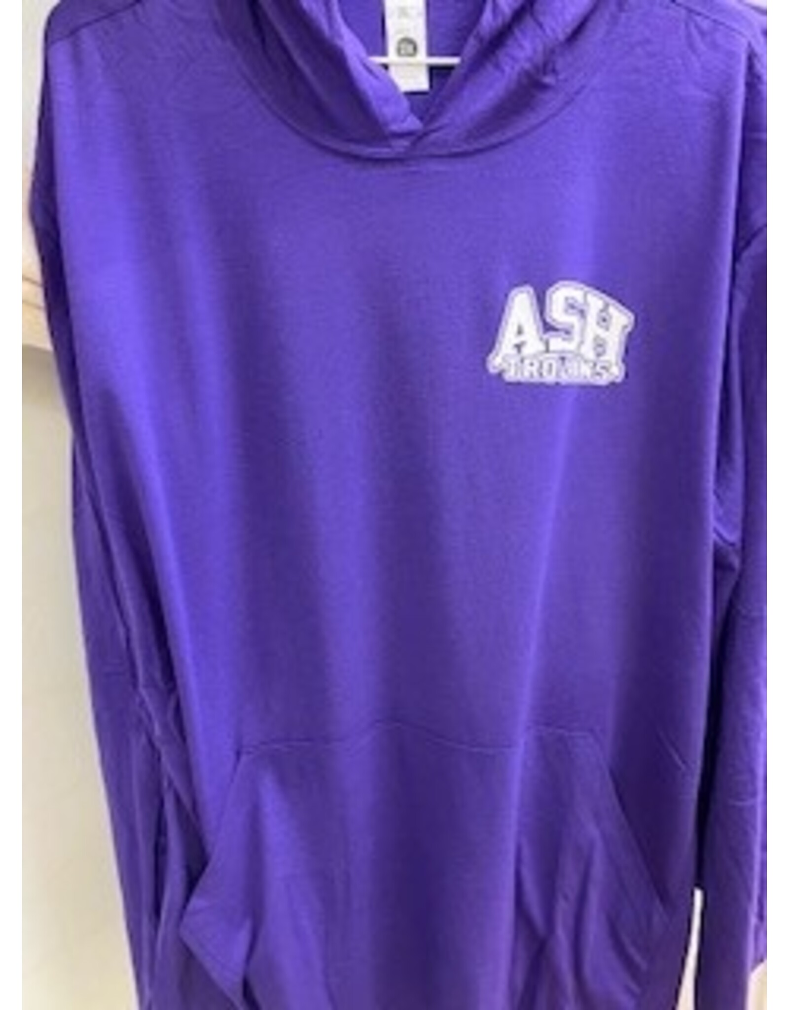 ASH TROJANS LEFT CHEST on PURPLE TEE W/ HOOD