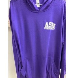 ASH TROJANS LEFT CHEST on PURPLE TEE W/ HOOD