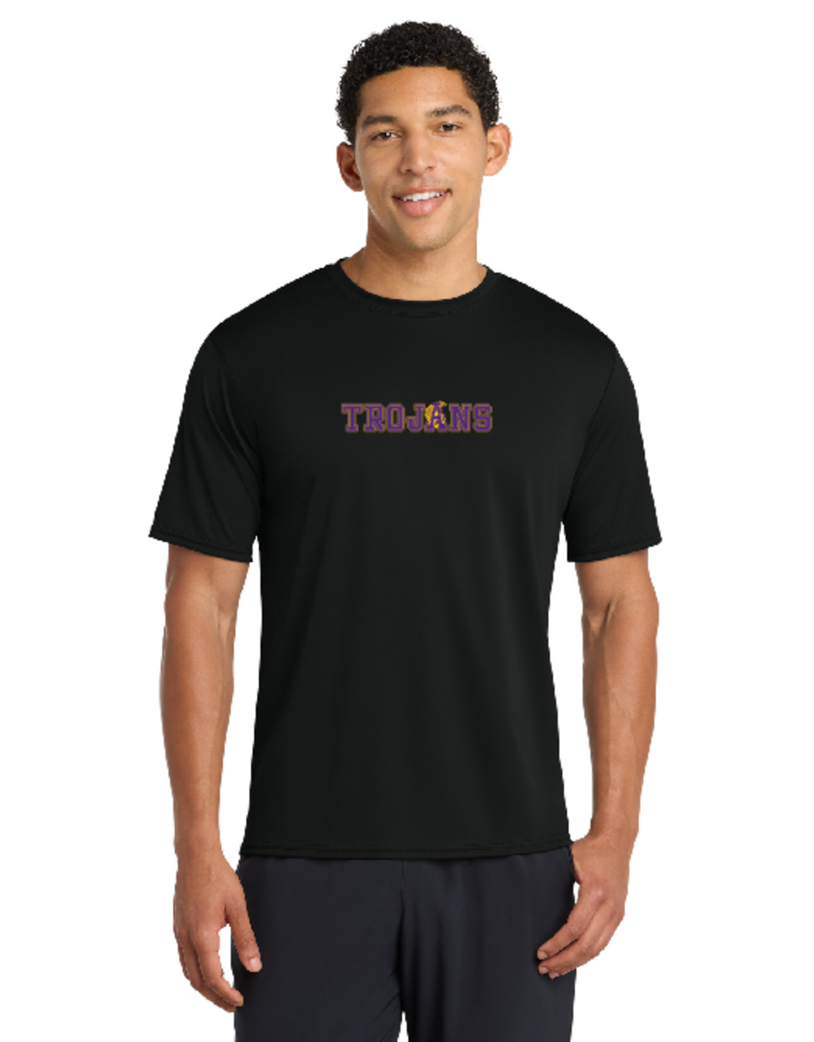TROJANS CENTER ON BLACK M/W TEE