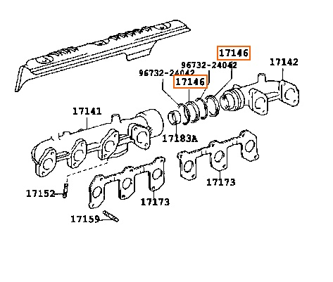 Ring, Exhaust Manifold - Toyota Land Cruiser PZJ70, PZJ77, HZJ70, HZJ73, HZJ77, HDJ80, HDJ81 & other with the 1PZ, 1HZ, 1HDT engines (2 req.) - 17151-17010 + 96732-24042