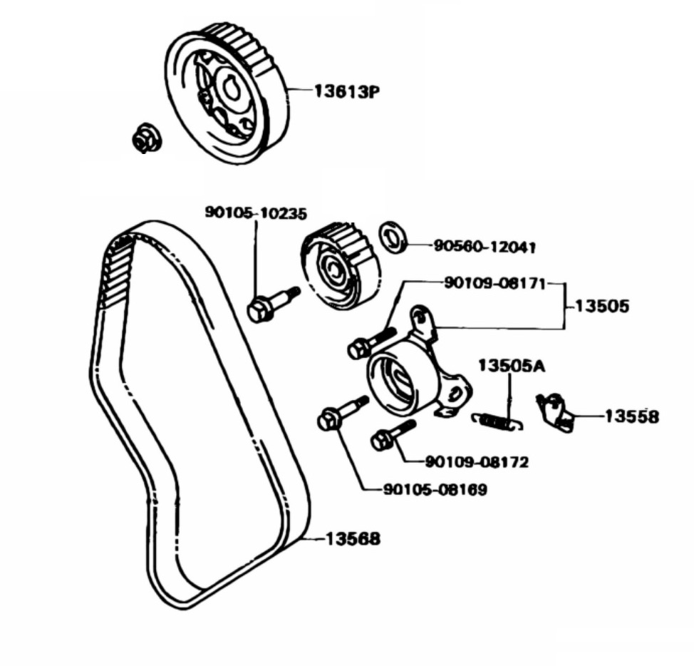 Spacer, Timing Belt Idler Bolt (goes with part: 90105-10235) - Toyota 2LT-II, 2LTE, 3L, 5L - 90560-12041