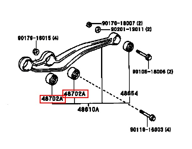 Bushing Front Axle Leading Arm, Front - Land Cruiser 80 Series / Lexus LX450 - 48702-60050