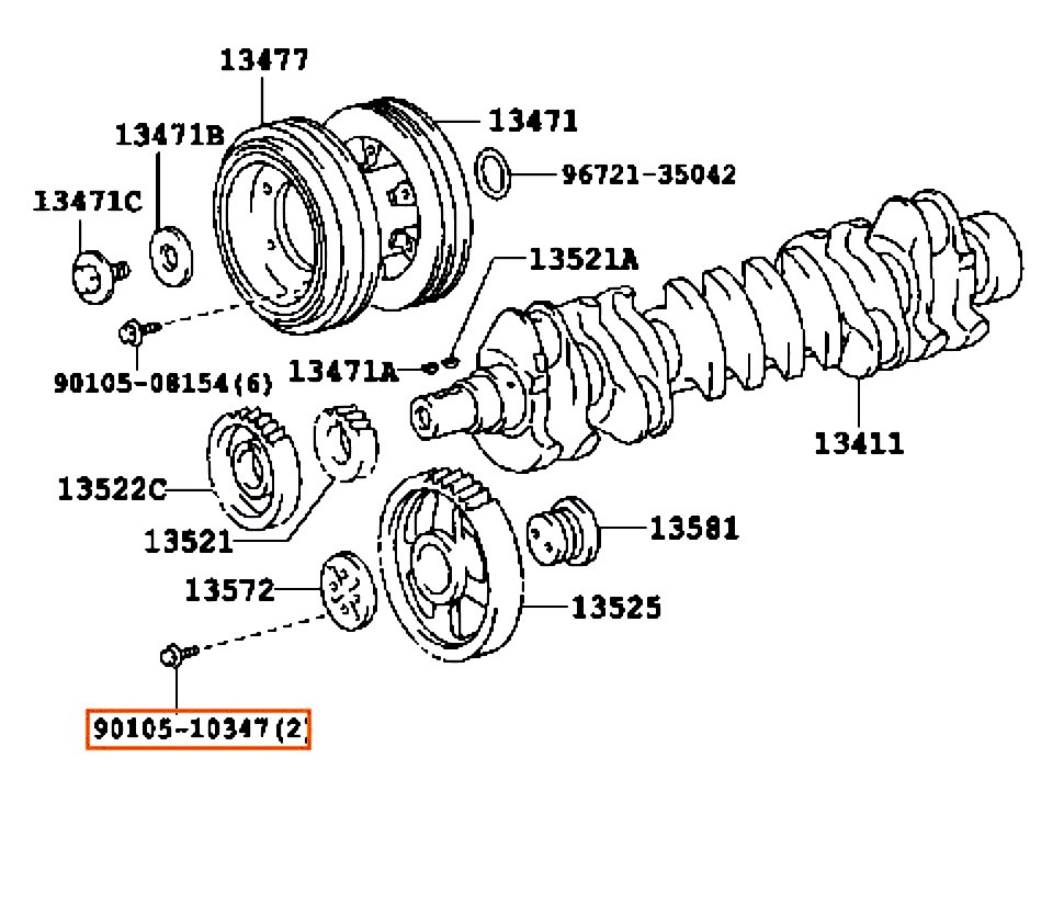 Bolt, Timing Idler Gear 1HZ, 1HDT (& other applications) - 90105-10347