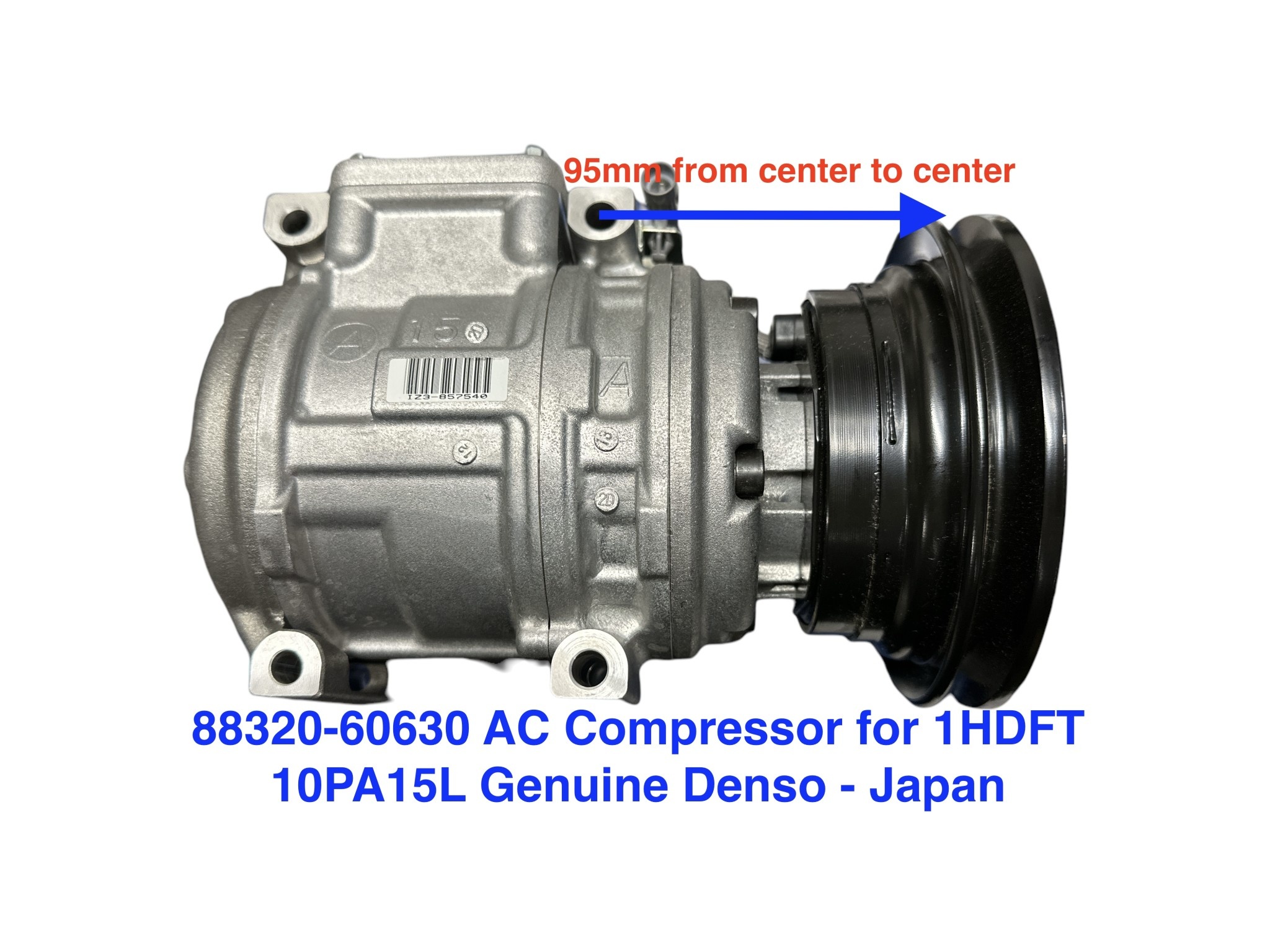 AC Compressor, Denso 10PA15L - for Land Cruiser HDJ80 & HDJ81 with 1HDFT engine - 88320-60630