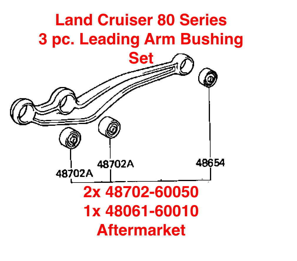 Suspension Leading Arm Bushing Kit - Land Cruiser 80 Series (Radius Arm) 48702-60050 (x2)  + 48061-60010 (x1)