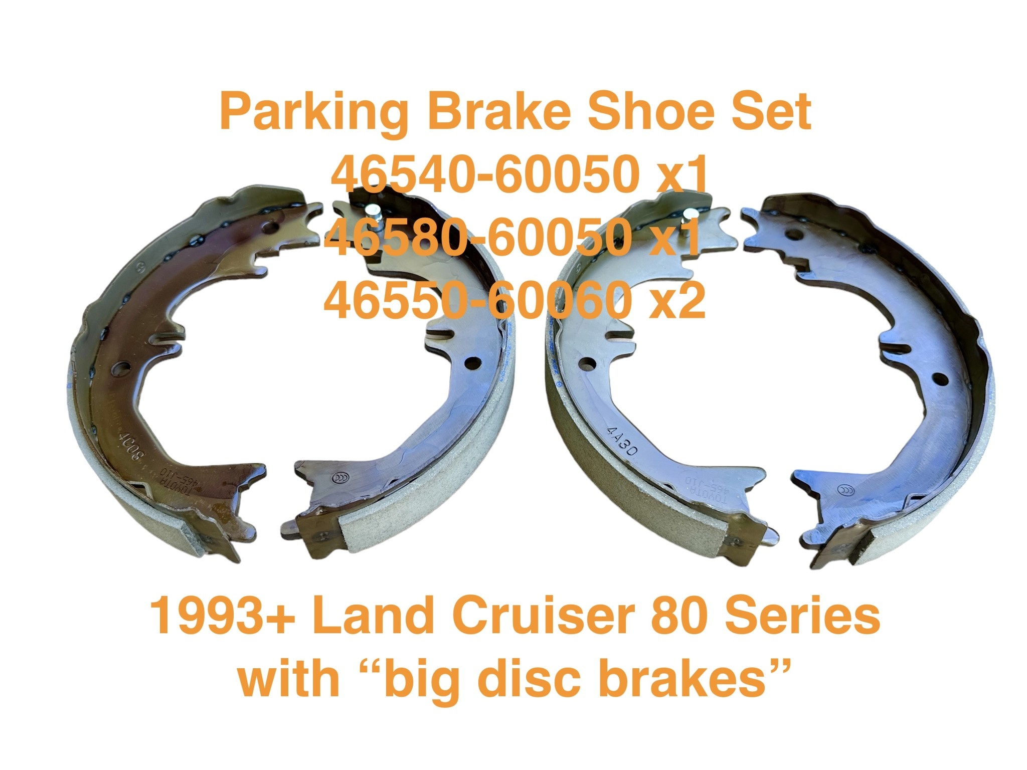 Parking Brake Shoes, Set - 4 pieces - for Land Cruiser 80 Series with big brakes - 465xx OEM